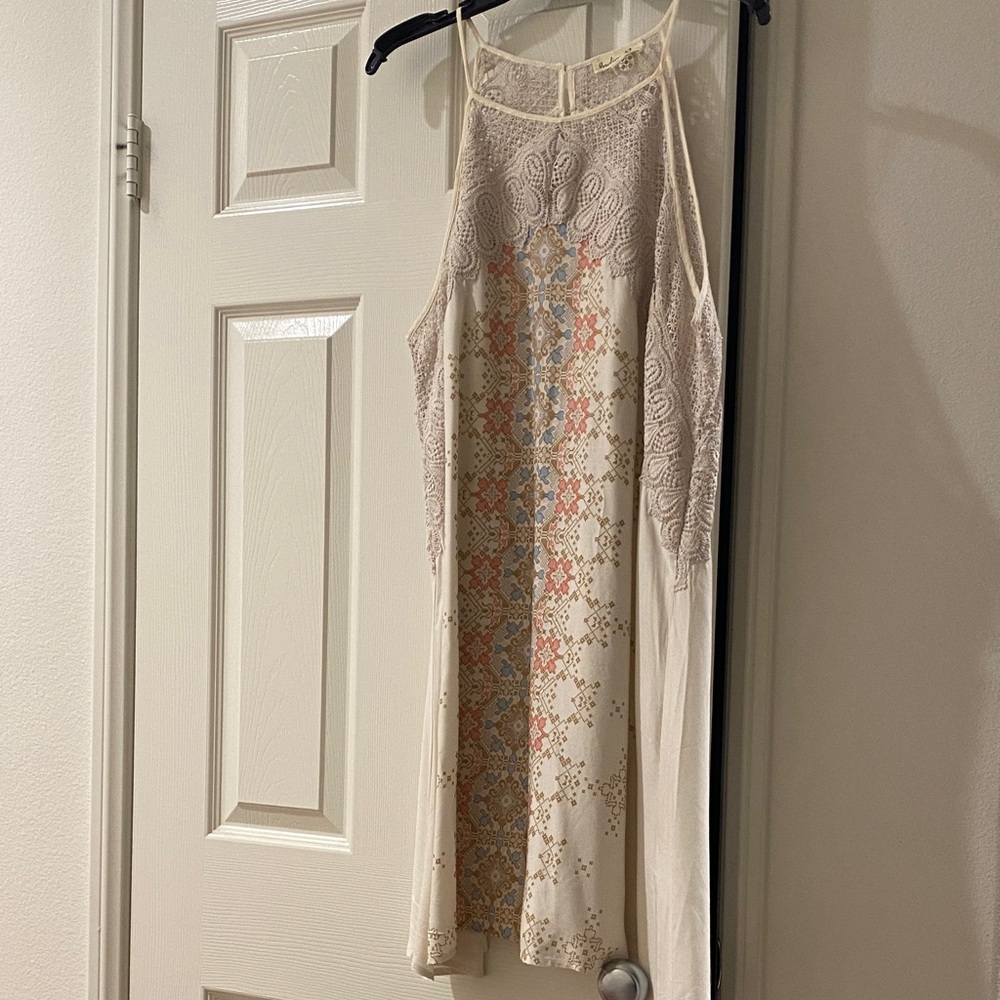 Cream Embroidered Halter Slip Dress